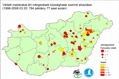 Madámérgezések területi eloszlása Magyarországon 1998-2008 között