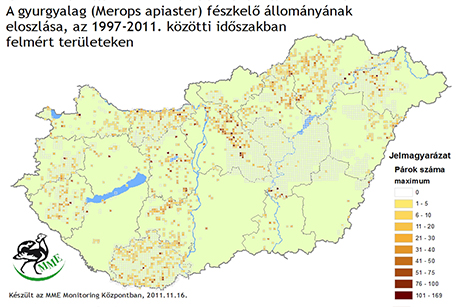 Gyurgyalag fészkelőhelyek Magyarországon (Forrás: MME Monitoring Központ)