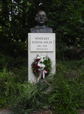 Schenk Jakab szobra a Jókai-kertben